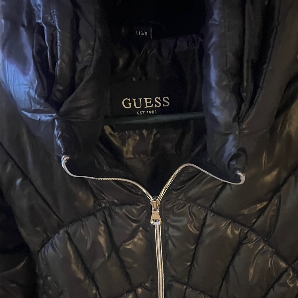 GUESS Women's Shiny Black Puffer Jacket